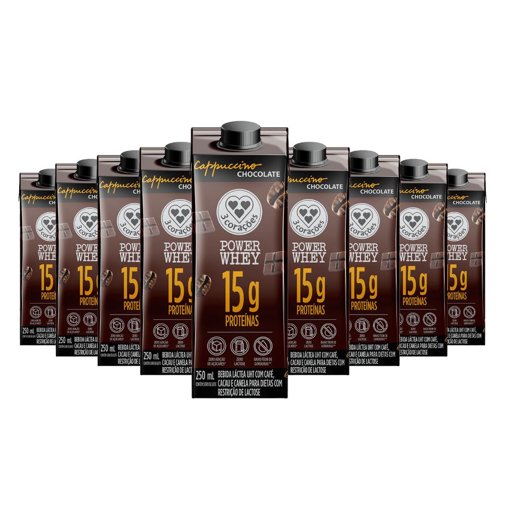 Bebida Proteica Power Whey Cappuccino Chocolate Cream 3Corações (Cx 12un de 250ML)